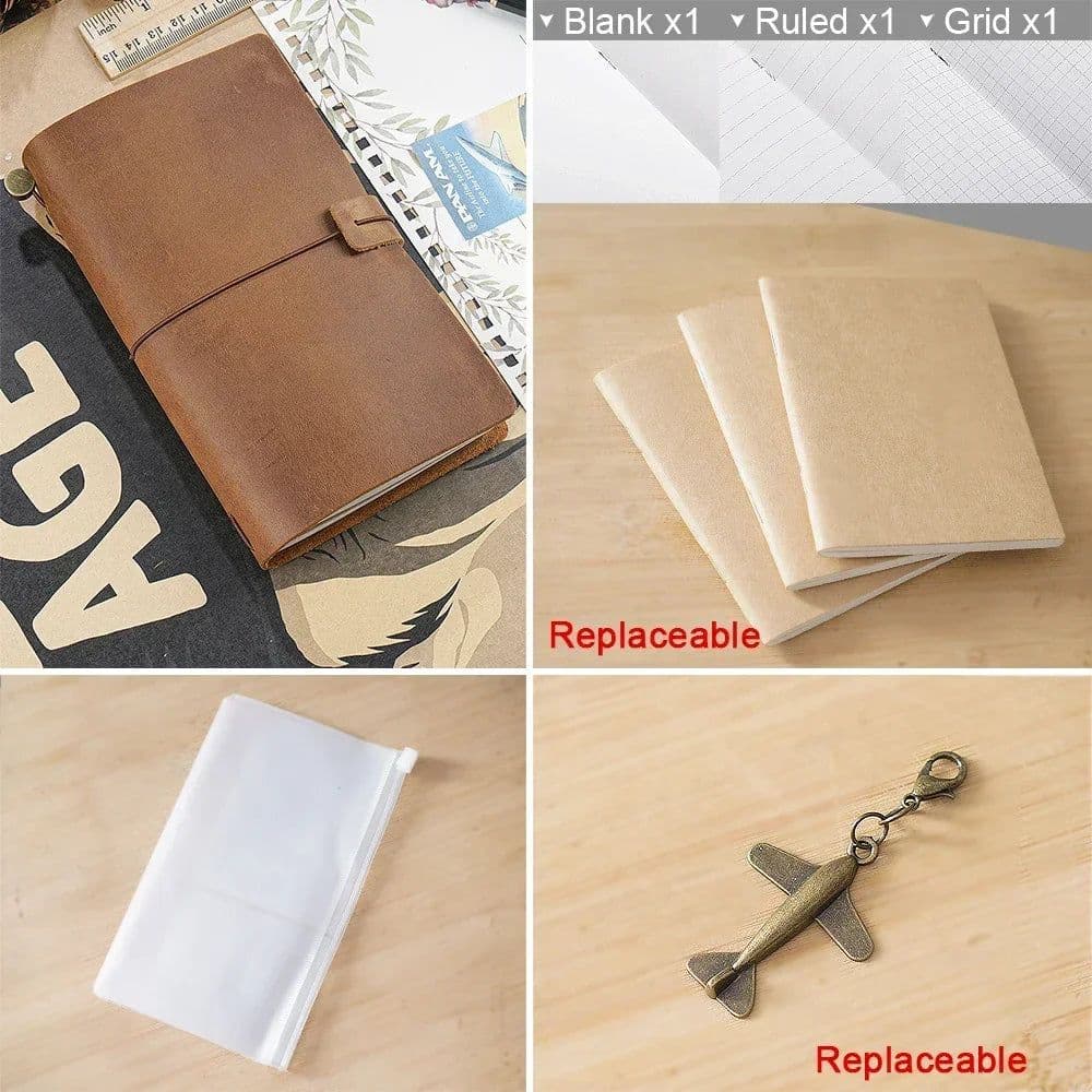 image-Moterm Hot Sale 100% Genuine Leather Notebook Handmade Vintage Cowhide Diary Journal Sketchbook Planner TN Travel Notebook Cover