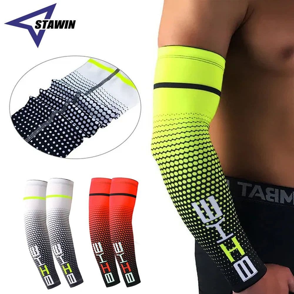 image-1 Pair Unisex Cycling Running Sports Sleeve Arm Cooling Sleeves UV Sun Protection Cuff Cover Protective Elastic Arm Sleeves New