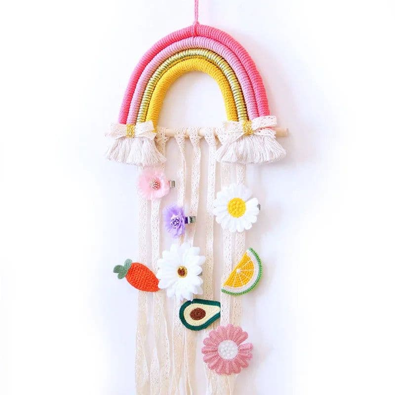 image-INS Weave Rainbow Baby Hair Clips Accessories Holder Princess Girls Hairpin Hairband Storage Pendant Jewelry Wall Ornaments