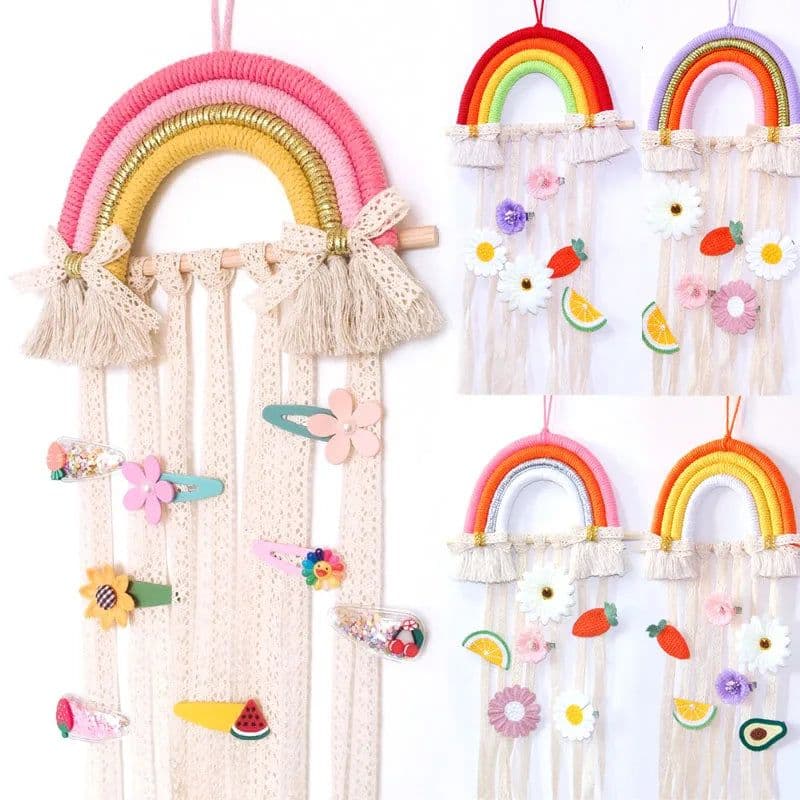 image-INS Weave Rainbow Baby Hair Clips Accessories Holder Princess Girls Hairpin Hairband Storage Pendant Jewelry Wall Ornaments