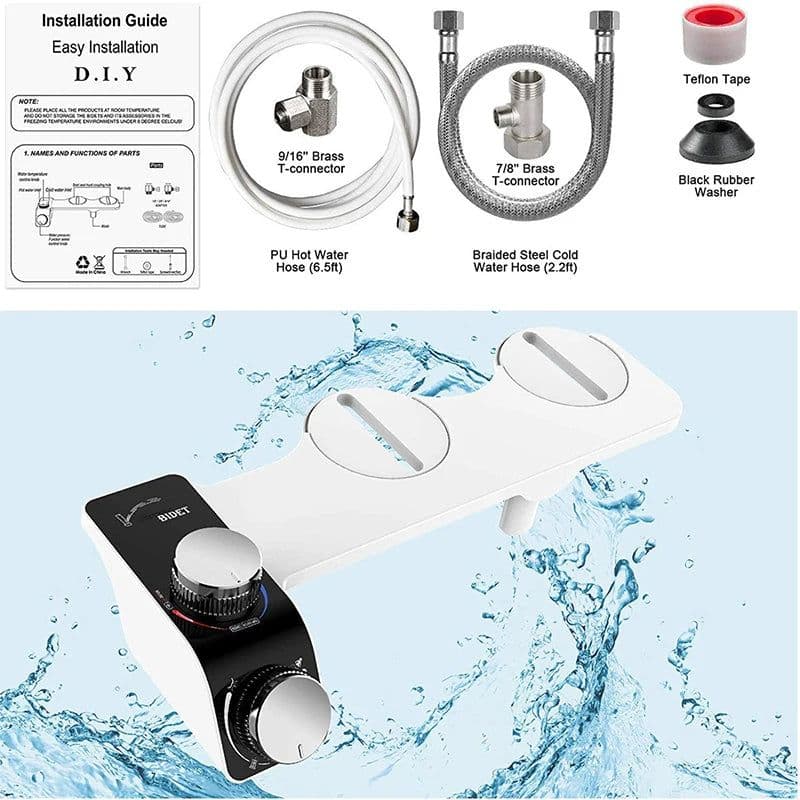 image-Bidet Toilet Seat Attachment Non-Electric Self-Cleaning Dual Nozzles Wash Hot Cold Mixer Water Lady Bathroom Accessories Sprayer