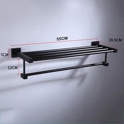 image-55CM Matte Black Double Towel Bars Bathroom Towel Hanger Space Aluminum Bathroom Accessories Towel Rack Towel Ring Toilet Brush