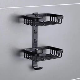 image-55CM Matte Black Double Towel Bars Bathroom Towel Hanger Space Aluminum Bathroom Accessories Towel Rack Towel Ring Toilet Brush