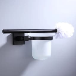 image-55CM Matte Black Double Towel Bars Bathroom Towel Hanger Space Aluminum Bathroom Accessories Towel Rack Towel Ring Toilet Brush