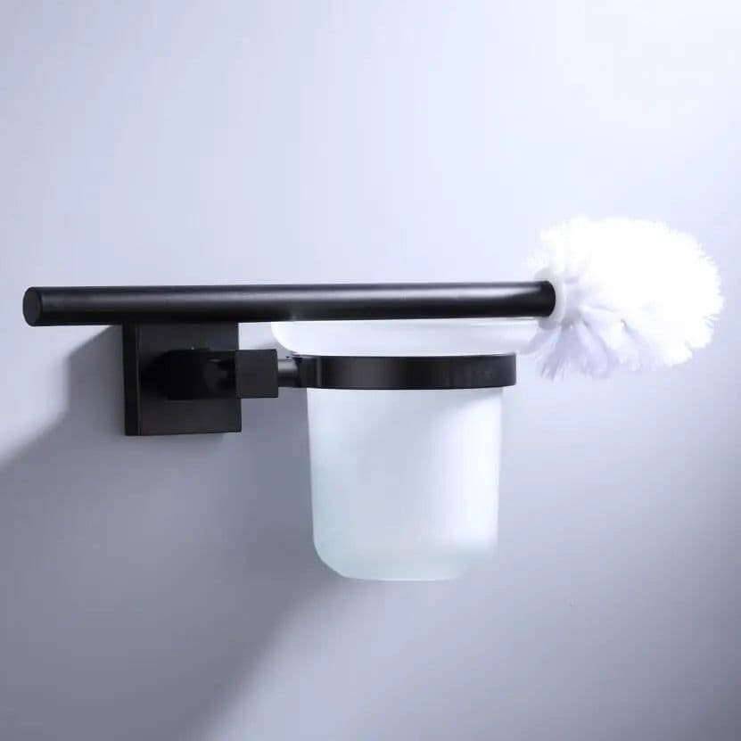 image-55CM Matte Black Double Towel Bars Bathroom Towel Hanger Space Aluminum Bathroom Accessories Towel Rack Towel Ring Toilet Brush