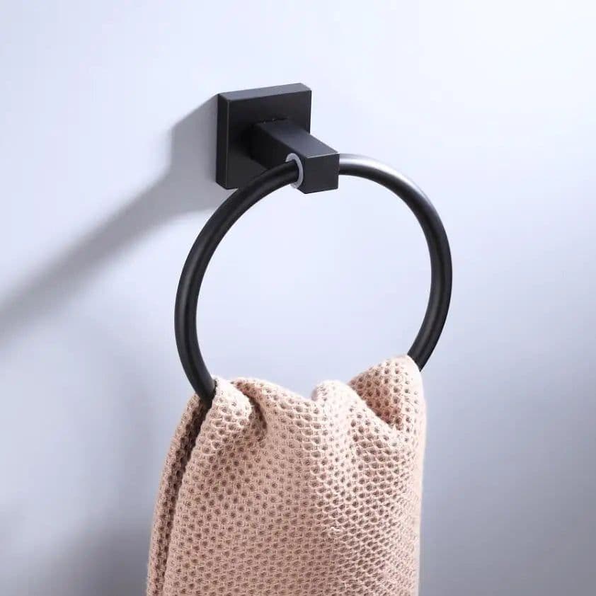 image-55CM Matte Black Double Towel Bars Bathroom Towel Hanger Space Aluminum Bathroom Accessories Towel Rack Towel Ring Toilet Brush