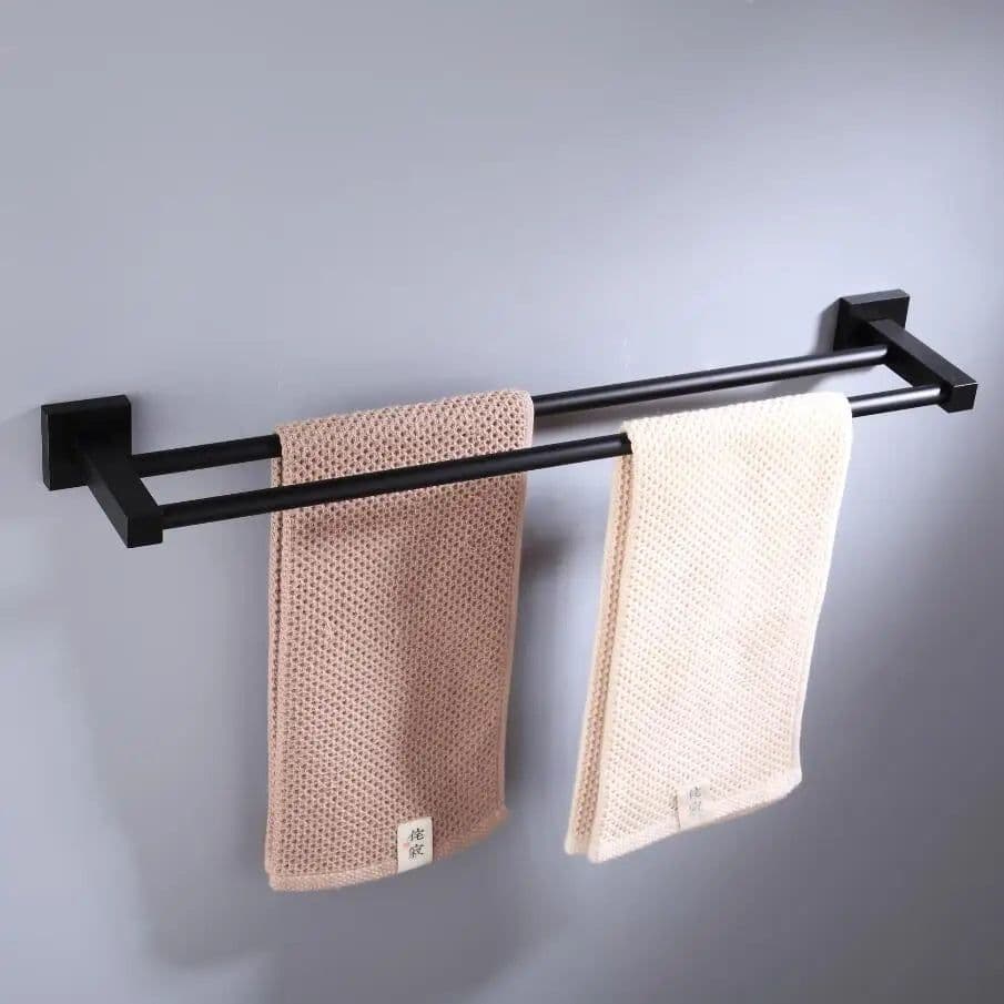 image-55CM Matte Black Double Towel Bars Bathroom Towel Hanger Space Aluminum Bathroom Accessories Towel Rack Towel Ring Toilet Brush