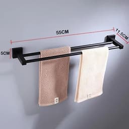 image-55CM Matte Black Double Towel Bars Bathroom Towel Hanger Space Aluminum Bathroom Accessories Towel Rack Towel Ring Toilet Brush