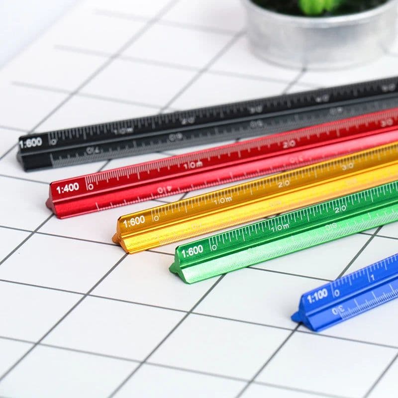 image-TUTU high quality colorful 15cm aluminum triangular scale ruler aluminum 1:20 - 1:600 alloy metal scale regua desenho H0003