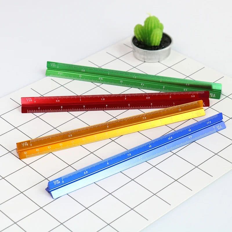 image-TUTU high quality colorful 15cm aluminum triangular scale ruler aluminum 1:20 - 1:600 alloy metal scale regua desenho H0003