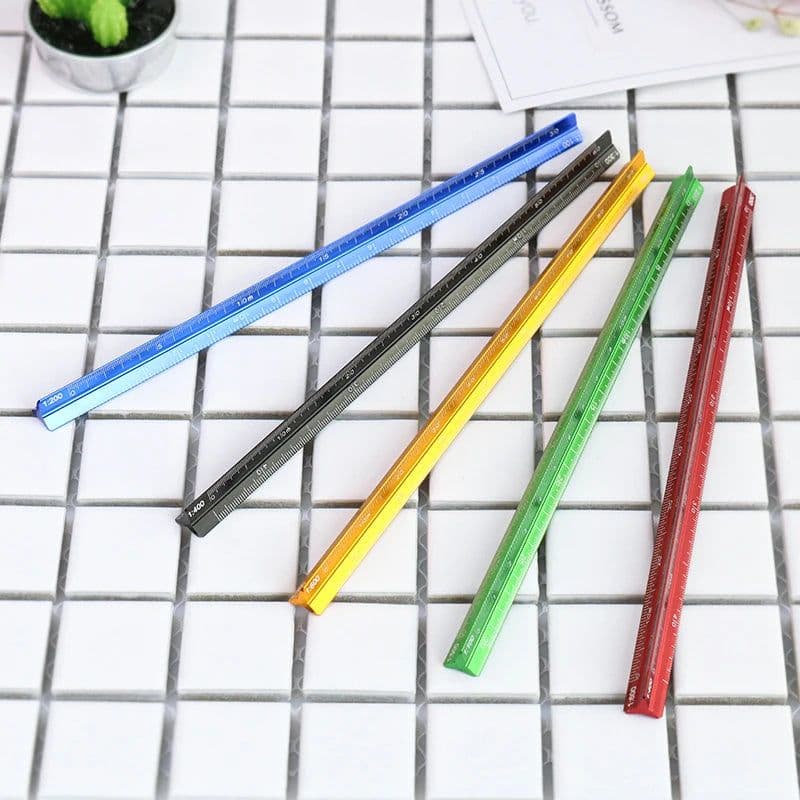 image-TUTU high quality colorful 15cm aluminum triangular scale ruler aluminum 1:20 - 1:600 alloy metal scale regua desenho H0003