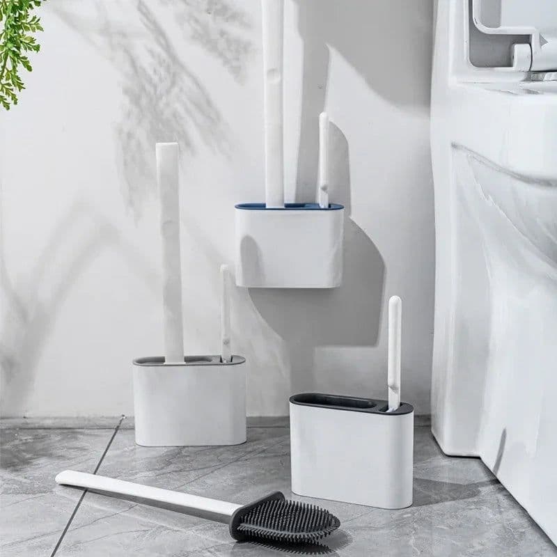 image-Wall Hanging Silicone Toilet Brush Long Handle Quick Dry Toilet Cleaning Brush for WC Bathroom Accessories Cleaning Tools