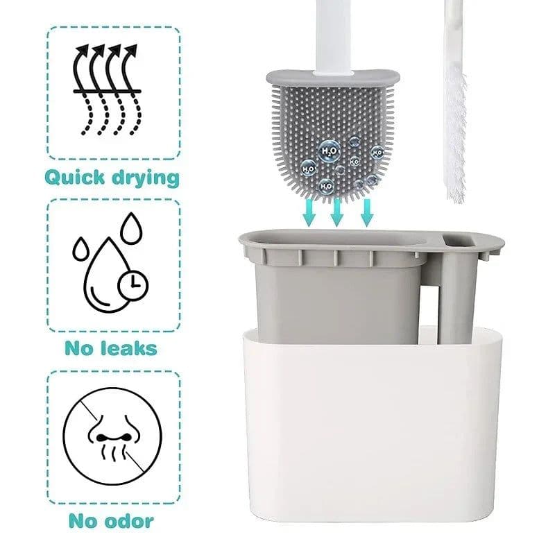 image-Wall Hanging Silicone Toilet Brush Long Handle Quick Dry Toilet Cleaning Brush for WC Bathroom Accessories Cleaning Tools