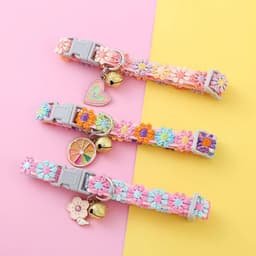 image-Fashion Rainbow Flower Cat Collar With Bell Kitten Puppy Necklace Adjustable Buckle Colorful Lace Kitten Collar Dog Accessories