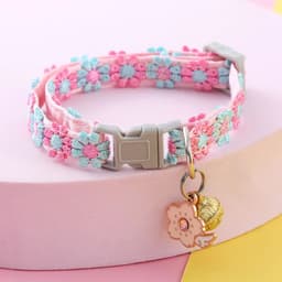 image-Fashion Rainbow Flower Cat Collar With Bell Kitten Puppy Necklace Adjustable Buckle Colorful Lace Kitten Collar Dog Accessories