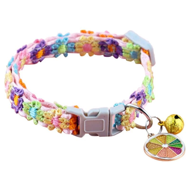 image-Fashion Rainbow Flower Cat Collar With Bell Kitten Puppy Necklace Adjustable Buckle Colorful Lace Kitten Collar Dog Accessories