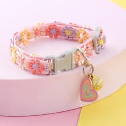image-Fashion Rainbow Flower Cat Collar With Bell Kitten Puppy Necklace Adjustable Buckle Colorful Lace Kitten Collar Dog Accessories