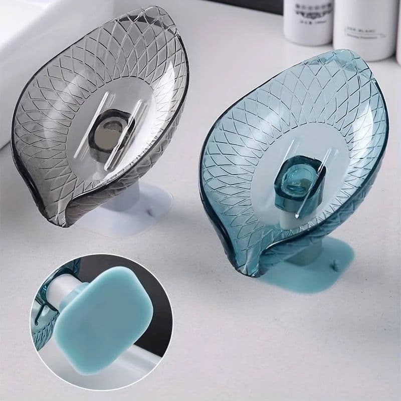 image-1Pc Leaf Design Drain Soap Box with Suction Cup Decorative Plastic Self Draining Bathroom Soap Tray Bathroom Organizers Storage