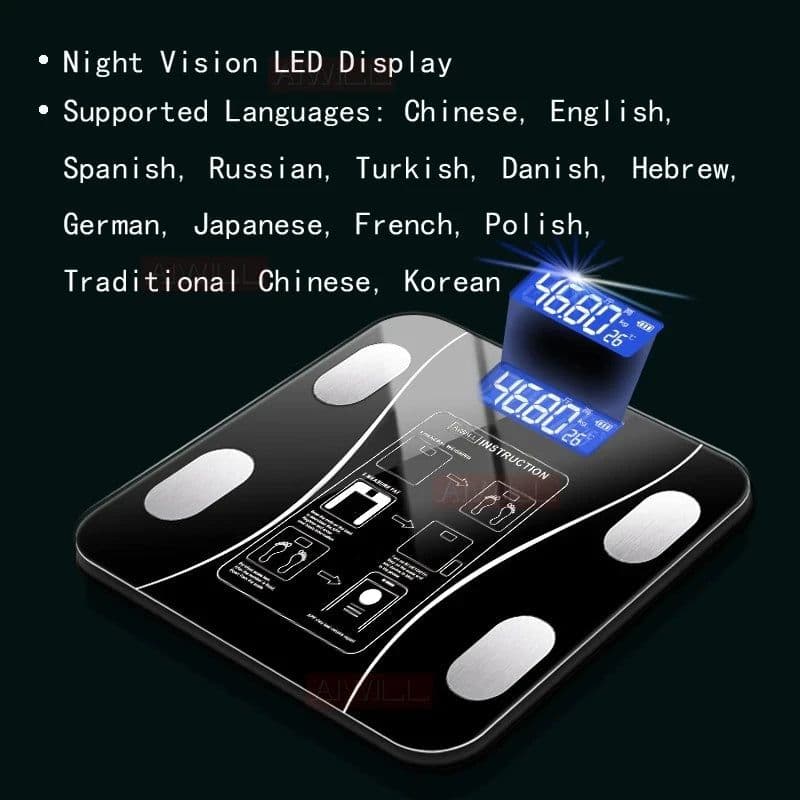 image-Body Fat Scale Smart Wireless Digital Bathroom Weight Scale Body Composition Analyzer with Smartphone App Bluetooth USB Charging