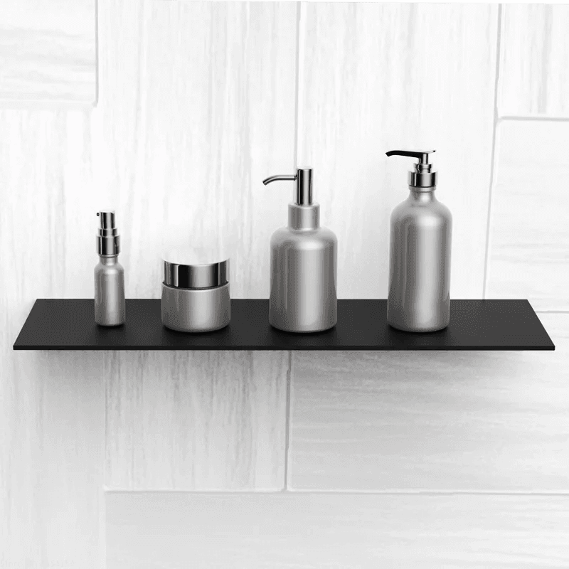 image-Floating Wall Shelf Shower Shampoo Holder Stainless Aluminum Organizer Storage Rack Kitchen Bathroom Accessories European Black