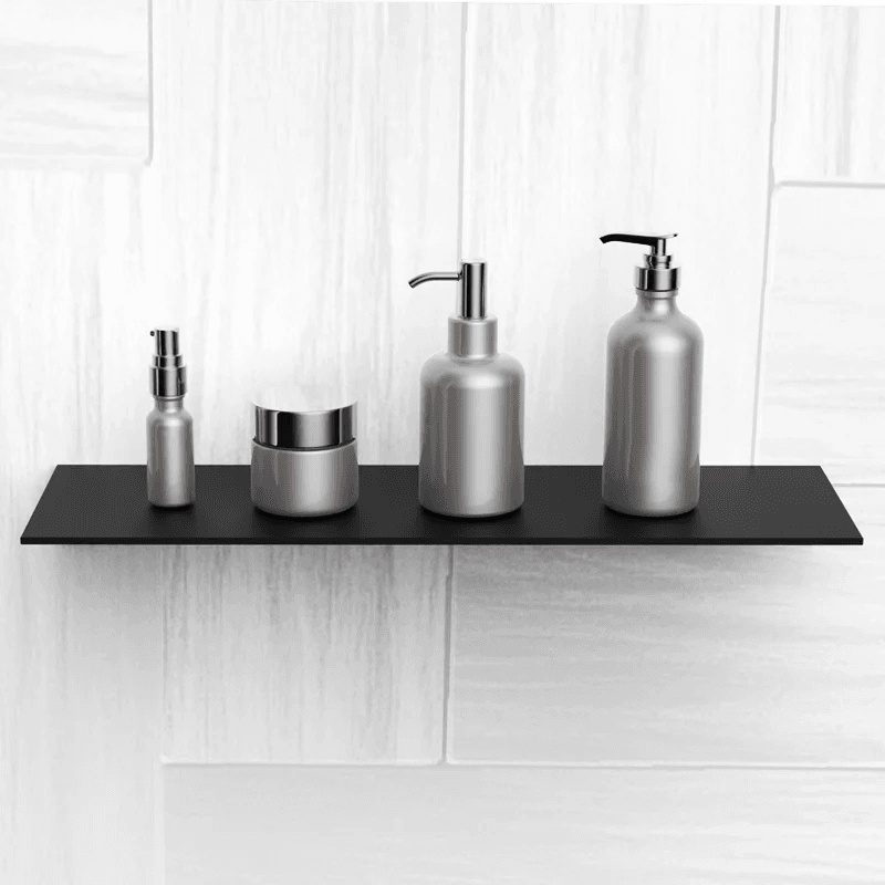 image-Floating Wall Shelf Shower Shampoo Holder Stainless Aluminum Organizer Storage Rack Kitchen Bathroom Accessories European Black