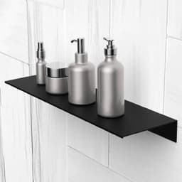 image-Floating Wall Shelf Shower Shampoo Holder Stainless Aluminum Organizer Storage Rack Kitchen Bathroom Accessories European Black