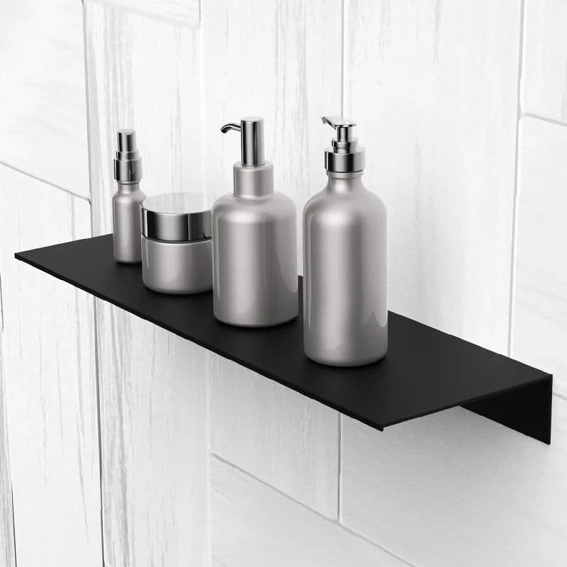 image-Floating Wall Shelf Shower Shampoo Holder Stainless Aluminum Organizer Storage Rack Kitchen Bathroom Accessories European Black