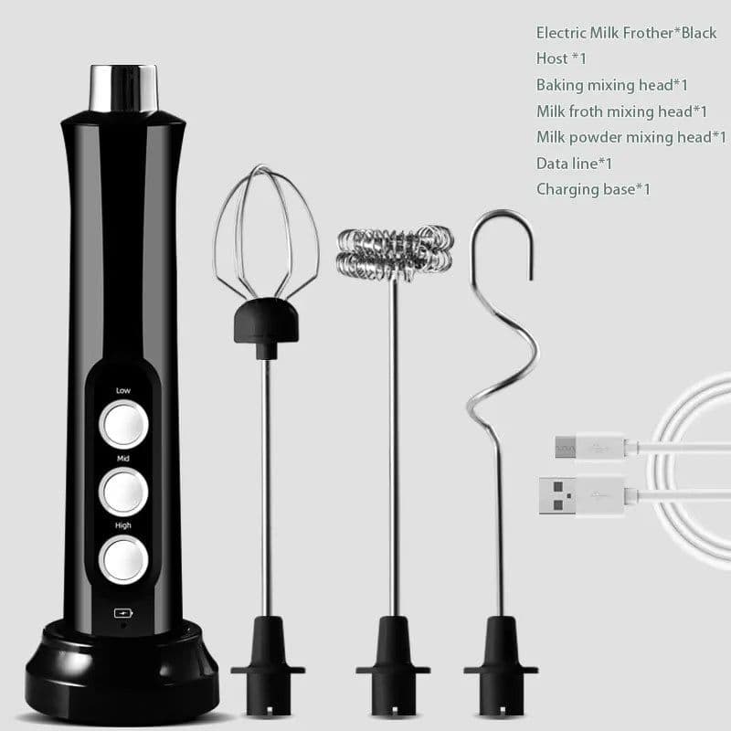 image-3 In 1 Portable Rechargeable Electric Milk Frother Foam Maker Handheld Foamer High Speeds Drink Mixer Coffee Frothing Wand
