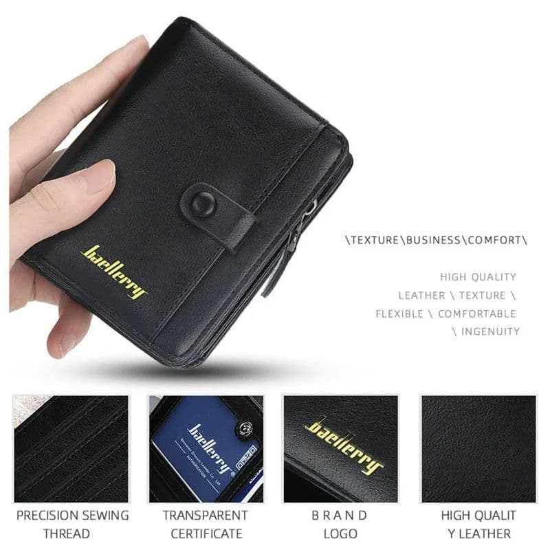 image-Fashion Men Wallets High Quality PU Leather Zipper Short Design Card Holder Male Purse with Coin Pockett Holder Men Wallets