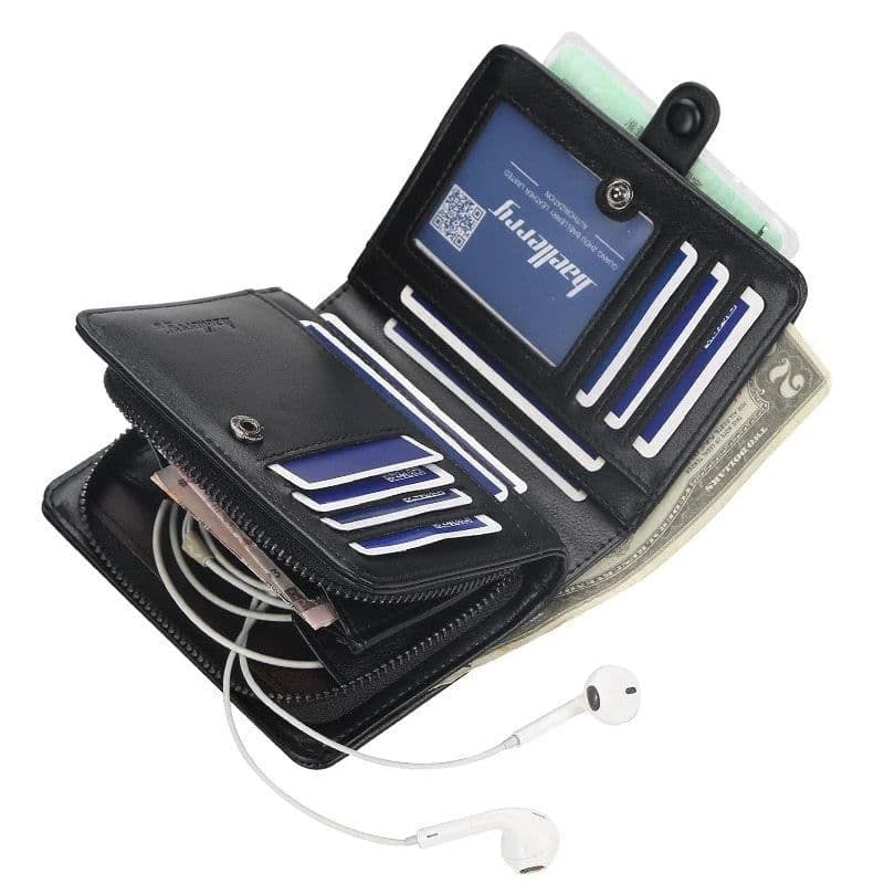 image-Fashion Men Wallets High Quality PU Leather Zipper Short Design Card Holder Male Purse with Coin Pockett Holder Men Wallets