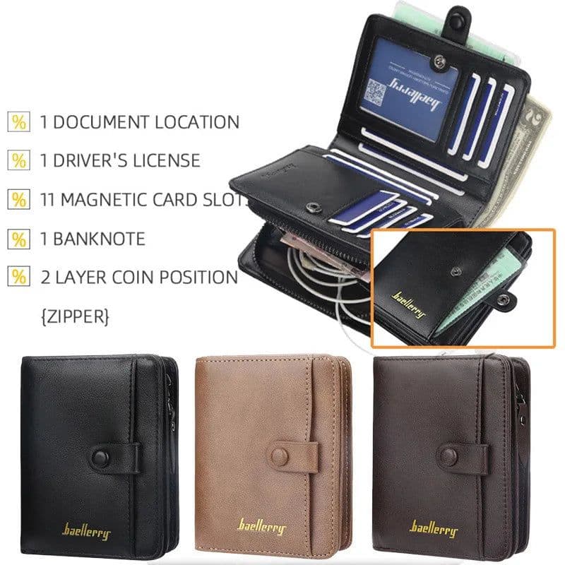 image-Fashion Men Wallets High Quality PU Leather Zipper Short Design Card Holder Male Purse with Coin Pockett Holder Men Wallets