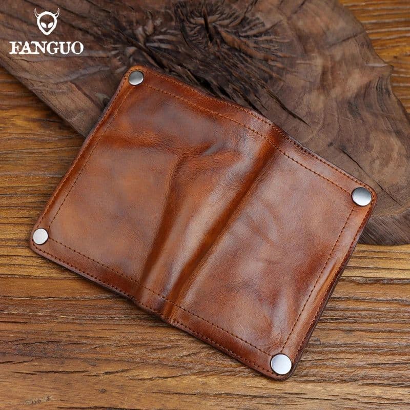 image-Handmade Wrinkle Wallet Original Leather Genuine Cow Leather Vertical Mens Wallets Retro Money Clips Luxury Short Billfold Purse
