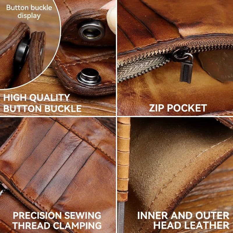 image-Handmade Wrinkle Wallet Original Leather Genuine Cow Leather Vertical Mens Wallets Retro Money Clips Luxury Short Billfold Purse