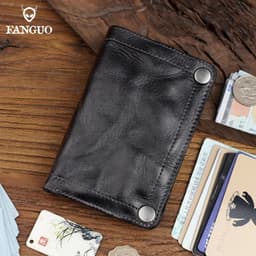 image-Handmade Wrinkle Wallet Original Leather Genuine Cow Leather Vertical Mens Wallets Retro Money Clips Luxury Short Billfold Purse