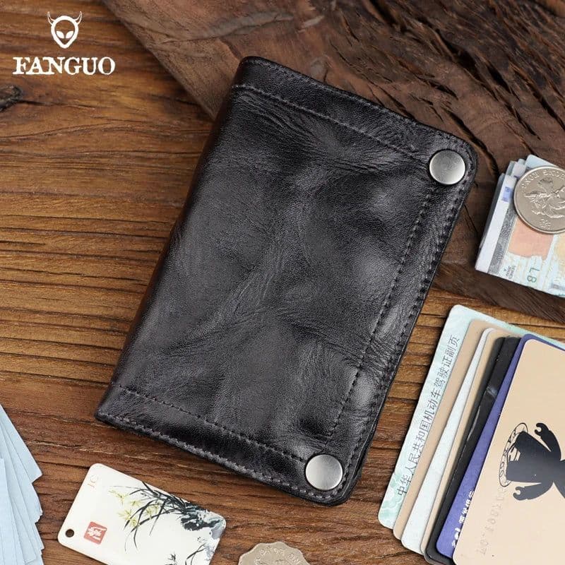 image-Handmade Wrinkle Wallet Original Leather Genuine Cow Leather Vertical Mens Wallets Retro Money Clips Luxury Short Billfold Purse