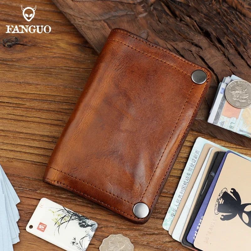 image-Handmade Wrinkle Wallet Original Leather Genuine Cow Leather Vertical Mens Wallets Retro Money Clips Luxury Short Billfold Purse