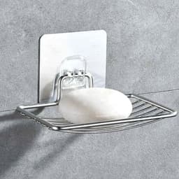 image-1pc-Stainless Steel Soap Rack Punch-free Nail-free Bathroom Single Layer Drain Wall Hanging Sucker Soap Box Light Luxury Shelf