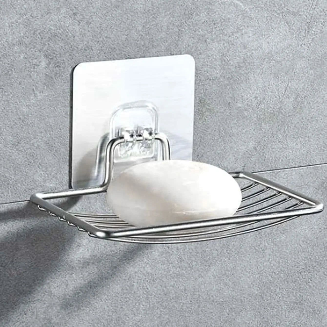 image-1pc-Stainless Steel Soap Rack Punch-free Nail-free Bathroom Single Layer Drain Wall Hanging Sucker Soap Box Light Luxury Shelf