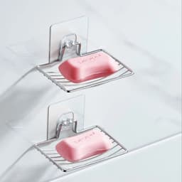 image-1pc-Stainless Steel Soap Rack Punch-free Nail-free Bathroom Single Layer Drain Wall Hanging Sucker Soap Box Light Luxury Shelf