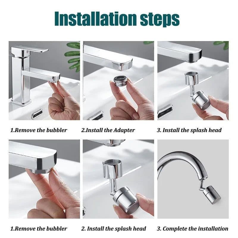 image-stainless steel 720°Rotation Faucet extender Universal Splash-proof Saving Faucet Sprayer Head Bathroom kitchen Extender Adapter