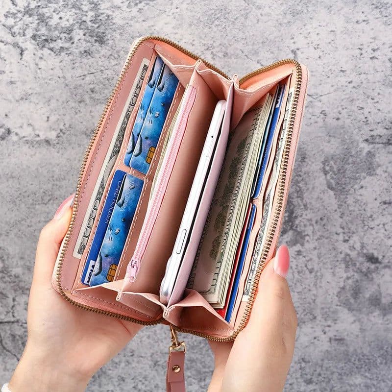 image-Fashion Zipper Wallets Women's Long Purses Handbags Coin Purse Cards Holder PU Leather Billfold Wallet