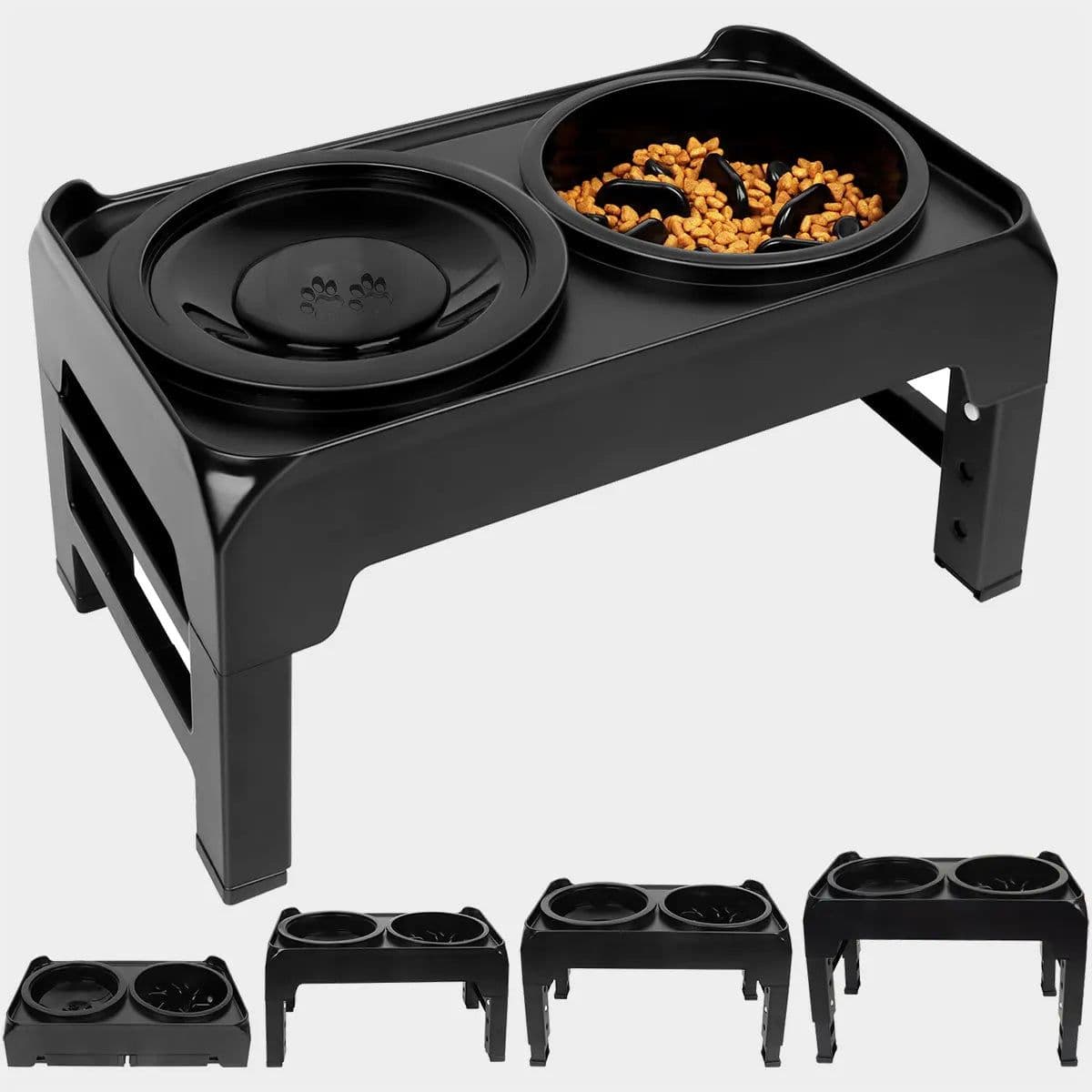 image-Elevated Dog Bowls, 2-in-1 Raised Slow Feeder Dog Bowls Stand with Anti Spill Water Bowl 4 Height for Large Medium Dogs,