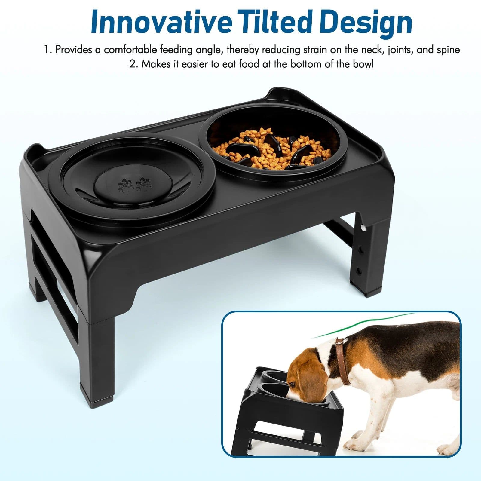image-Elevated Dog Bowls, 2-in-1 Raised Slow Feeder Dog Bowls Stand with Anti Spill Water Bowl 4 Height for Large Medium Dogs,