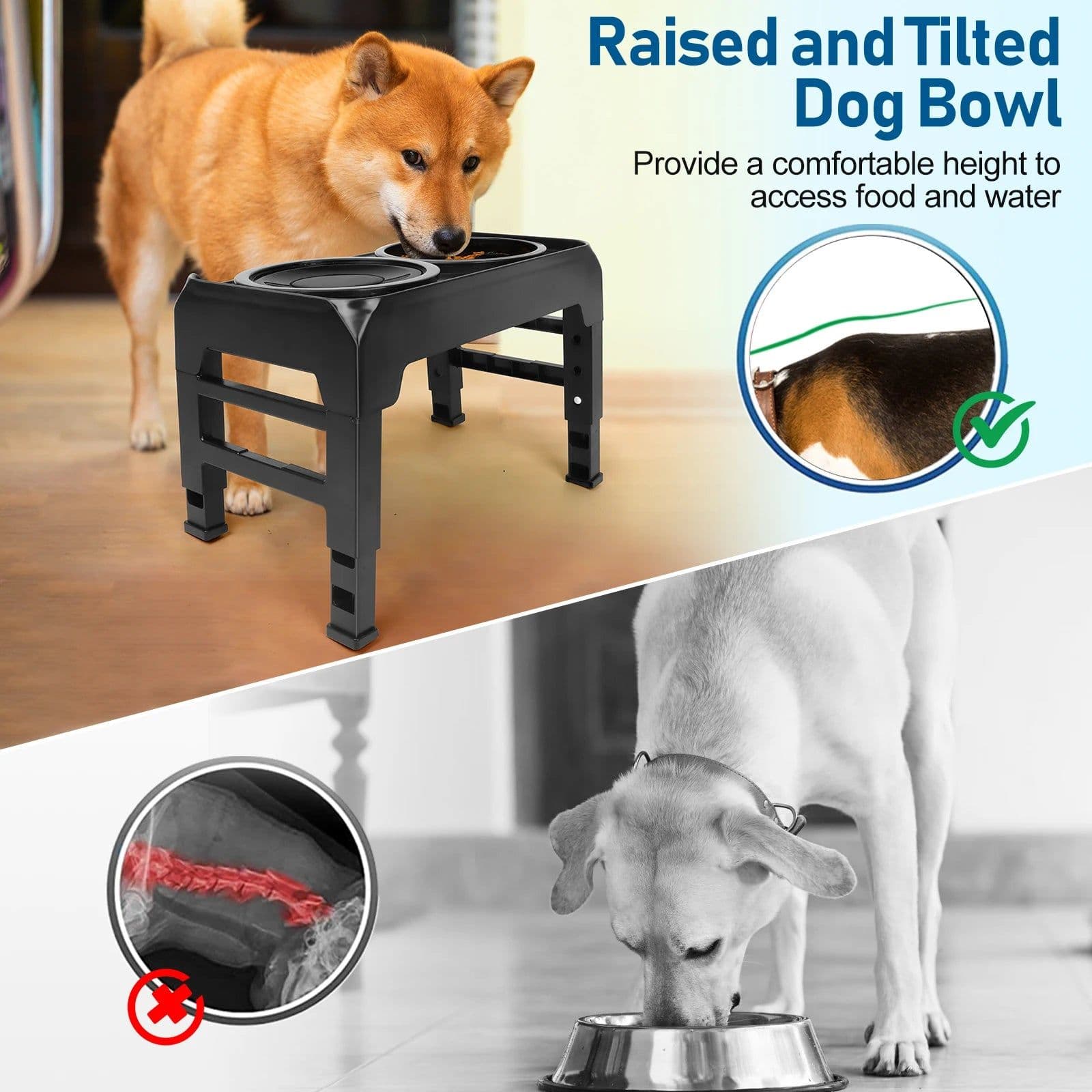 image-Elevated Dog Bowls, 2-in-1 Raised Slow Feeder Dog Bowls Stand with Anti Spill Water Bowl 4 Height for Large Medium Dogs,