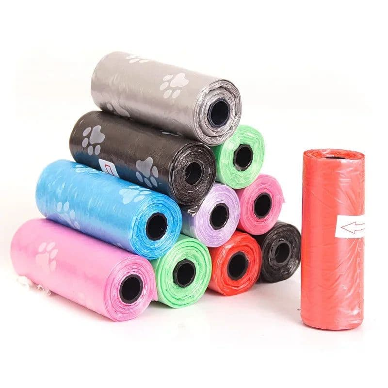 image-Pet Poop Bags Disposable Dog Waste Bags, Bulk Poop Bags with Leash Clip and Bone Bag Dispenser 1Roll Bags with Paw Prints