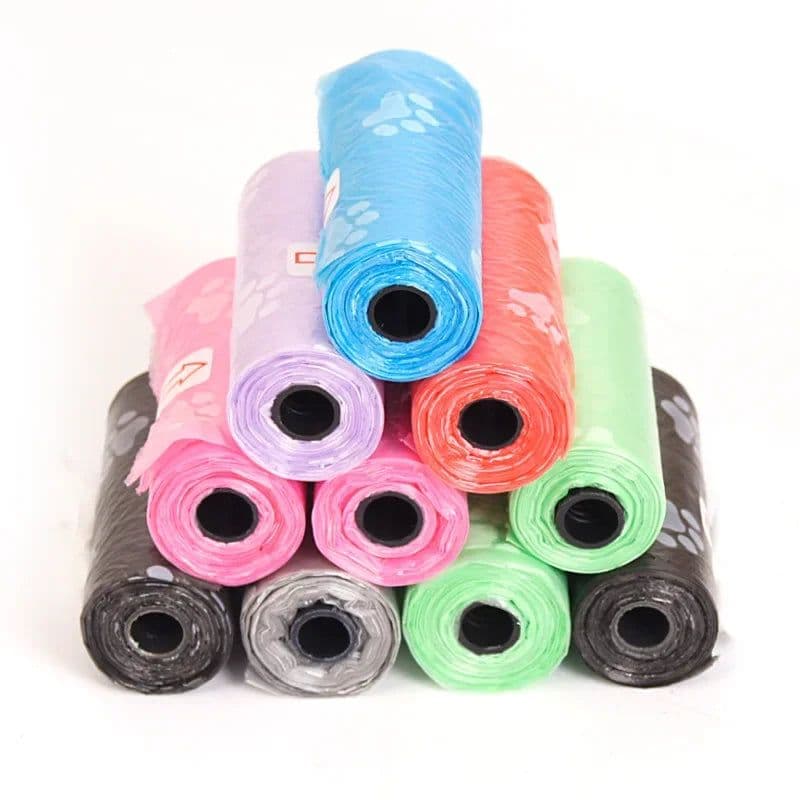 image-Pet Poop Bags Disposable Dog Waste Bags, Bulk Poop Bags with Leash Clip and Bone Bag Dispenser 1Roll Bags with Paw Prints