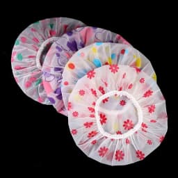 image-Reusable Shower Cap with Elastic Band Waterproof & Thicken Bathing Hat for Women Perfect for Hair Salon & Home Use
