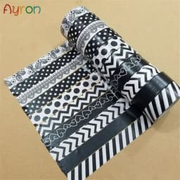 image-10m 1x Black and White Adhesive Tape Japanese Washi Tape Decorative Tape DIY Scrapbook Paper Photo Album Masking Tape Set