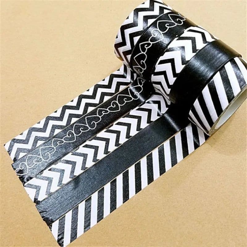image-10m 1x Black and White Adhesive Tape Japanese Washi Tape Decorative Tape DIY Scrapbook Paper Photo Album Masking Tape Set