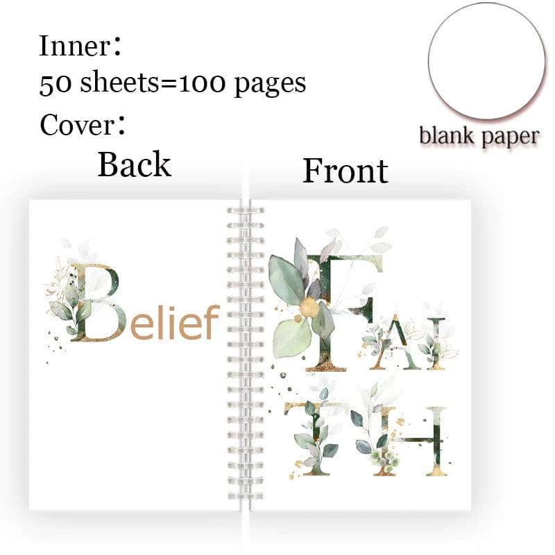 image-A5 Spiral Notebook Note Book - Faith Belief Love God Bless Luck - Dream Motivational Inspirational Flower Quote Never Give Up